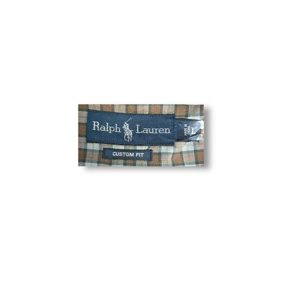 Ralph Lauren Men's L Custom Fit Brown Blue Plaid Long Sleeve Button Down Shirt - Picture 6 of 7